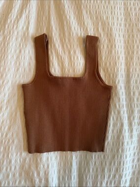 Forever 21 Ribbed Square-Neck Tank Top - Chocolate Brown